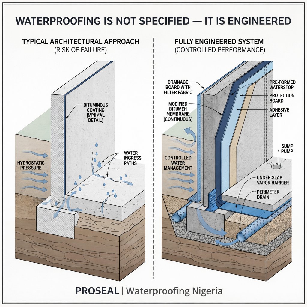 On your projects,
when waterproofing is specified on drawings — is that treated as design completion…
or the starting point for system design?
#WaterproofingNigeria #ConstructionNigeria #BuildingEnvelope #CivilEngineering #Architecture #EngineeringPractice #ConstructionQuality