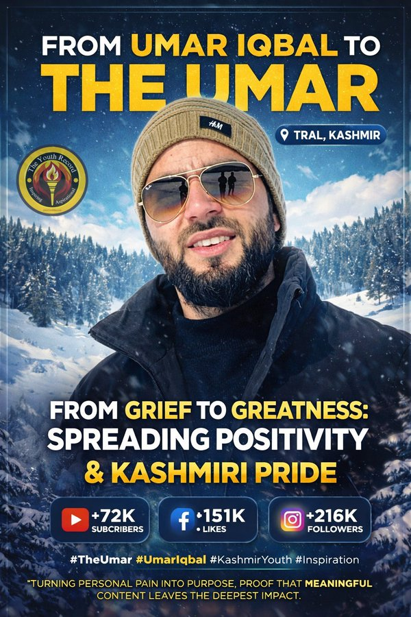tarun_rang's tweet photo. From Tral to recognition as The Umar, Umar Iqbal’s journey reflects resilience, using social media to inspire through positivity, poetry and Kashmiri culture, turning struggle into meaningful impact. https://t.co/7zxfEdes66