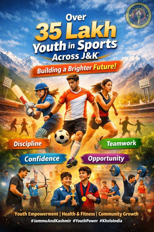 tarun_rang's tweet photo. Over 35 lakh youth participating in sports across J&amp;K shows positive shift, promoting discipline, fitness and opportunity, as sports become a key platform for empowerment and constructive engagement. https://t.co/JVuJ7J39FQ