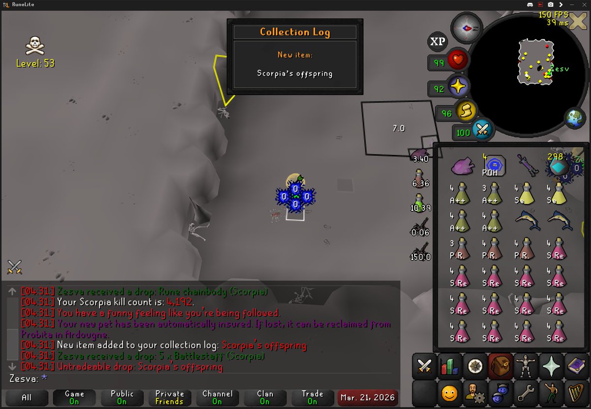 ZesvaOSRS's tweet photo. #27 Scorpia's offspring. 4192kc https://t.co/dhJLYyzzOZ