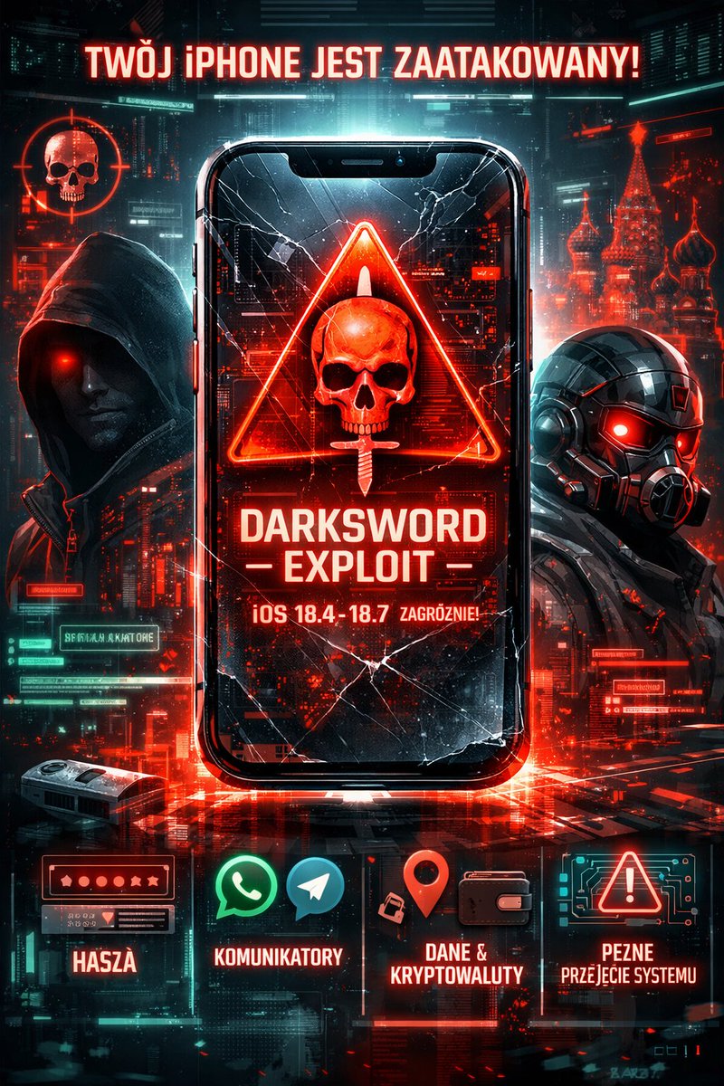 🚨 iOS ALERT: DarkSword Exploit - Twój iPhone NIE jest bezpieczny

Apple właśnie ostrzega użytkowników iPhone i iPad o krytycznej luce bezpieczeństwa. To nie jest zwykły bug. To pełnoprawny exploit chain nazwany DarkSword, który realnie działa w świecie i był używany miesiącami