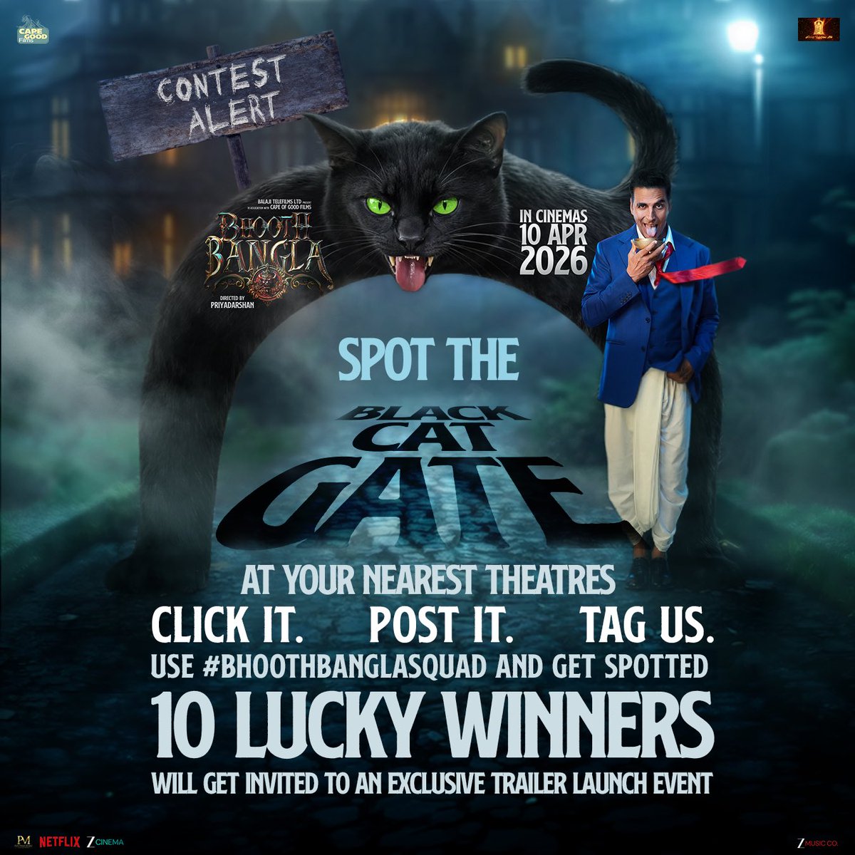 Your chance to be a part of the Bhooth Bangla squad! 🏰🔥

Be the first to watch the trailer!

Lucky few get to be a part of the selected few to be at the official #BhoothBangla Trailer Launch Event with the entire cast 🐈‍⬛✨