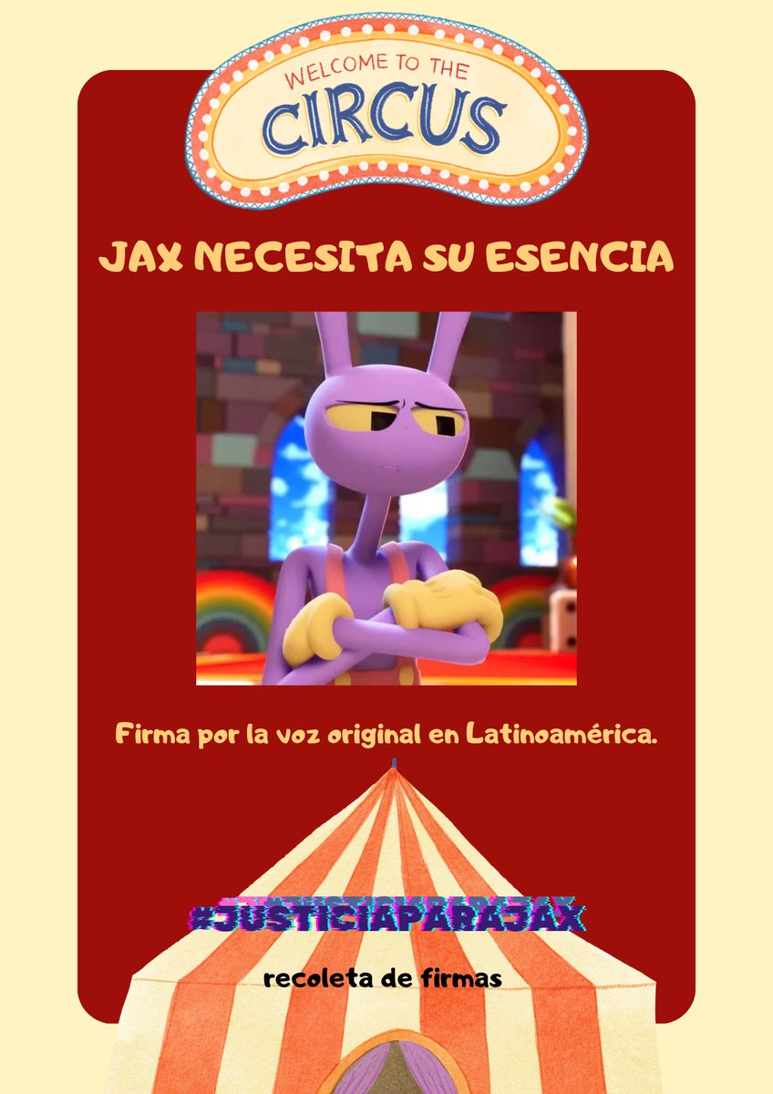 15Foxrojo's tweet photo. "¡Jax necesita su esencia de vuelta! 🐰🚫 No dejemos que el doblaje latino pierda su chispa.
​​#JusticiaParaJax #DigitalCircus #TheAmazingDigitalCircus
👇 Firma aquí: [LINK DE TU PETICIÓN]"
https://t.co/G7q2ZrPV74 https://t.co/5AzvzAsxBT