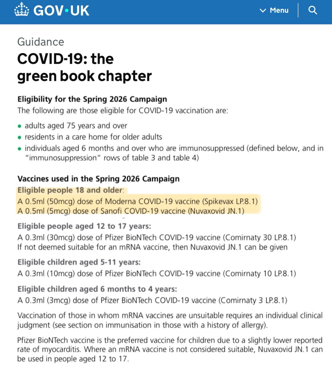 COVID: SPRING BOOSTER 

New details just released about the Covid spring booster campaign, incl. what vaccines will be offered.

The good news is that the Sanofi Nuvaxovid vaccine (previously Novavax) will be offered as an alternative to Moderna mRNA vax.

assets.publishing.service.gov.uk/media/69ba84f4…