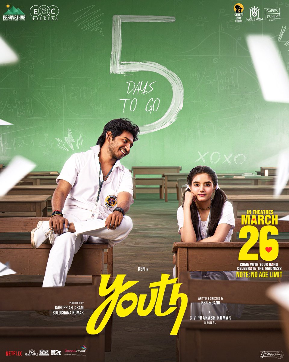Those benches, those looks… and those untold stories 💛

Relive your college days with #YOUTH
5 Days To Go! 🔥

#YOUTHVibeTrailer 
– youtu.be/VDfU3pLaGdg

Hitting the big screens in TELUGU this MARCH 26th 🤘
#YOUTHTeluguOnMar26 🕺

Telugu Release by <a href="/E2CTalkies/">E2CTalkies</a> 🎫