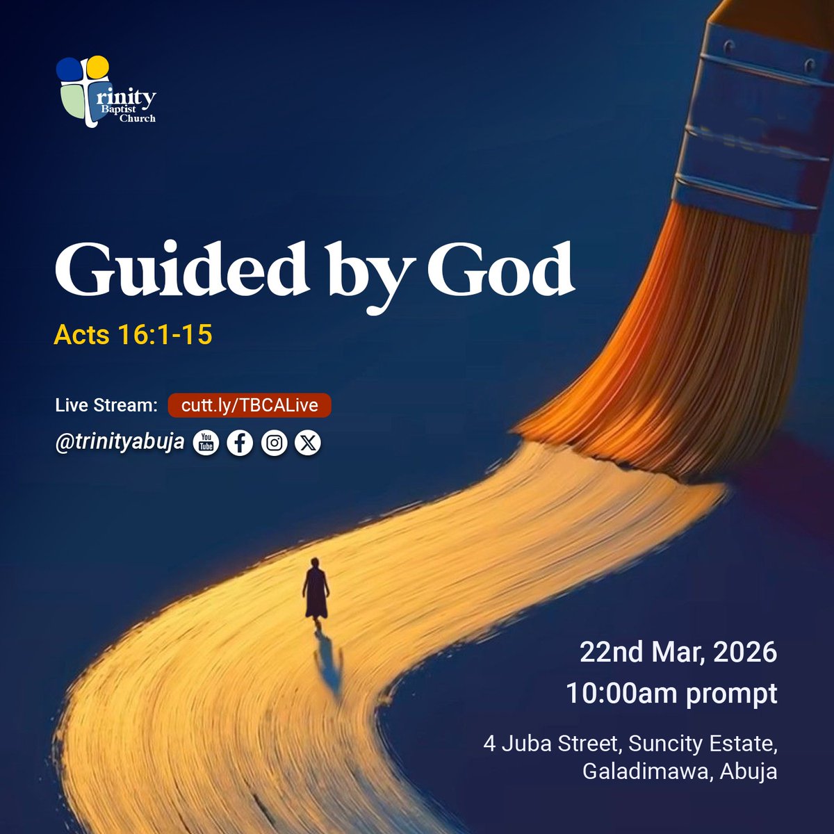 TrinityAbuja's tweet photo. Join us this Lord’s Day as we gather around God’s Word—March 22nd by 10:00 AM and 4:00 PM for our morning and evening worship services.

You’re invited to worship with us physically or online via our livestream: https://t.co/a6k36Q13Pe.

We look forward to seeing you! https://t.co/mWHIbuSGUE