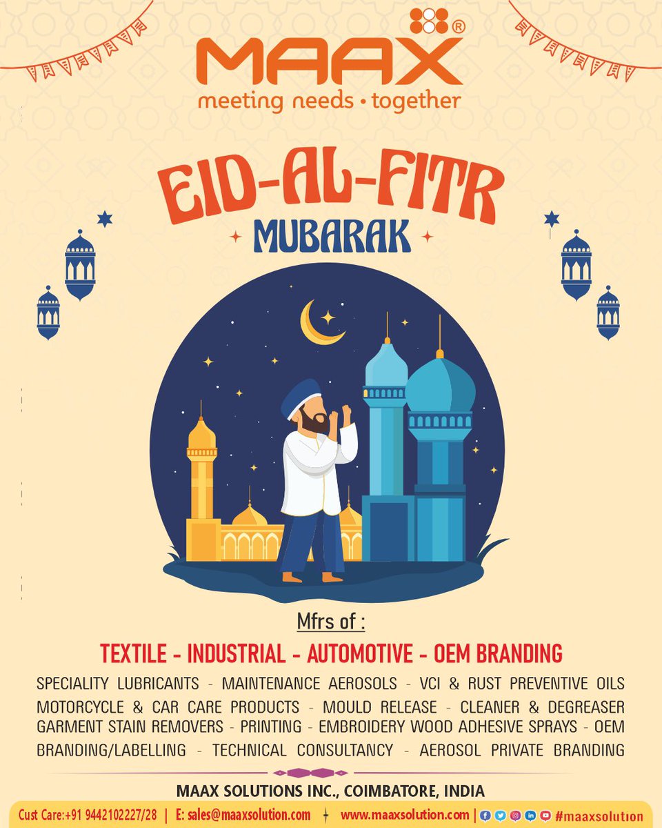 maaxsolutioninc's tweet photo. Wishing you a prosperous Eid filled with joy, peace, and endless blessings. Eid Mubarak to you and your family!

https://t.co/zPLxdKPDSv

#maaxsolutioninc #manufacturers #stainremover #spotlifter #stainlifter #inkclean #bloodremover #tarremover #sprayadhesive #adhesivesprays https://t.co/9Z8WUyMSVW