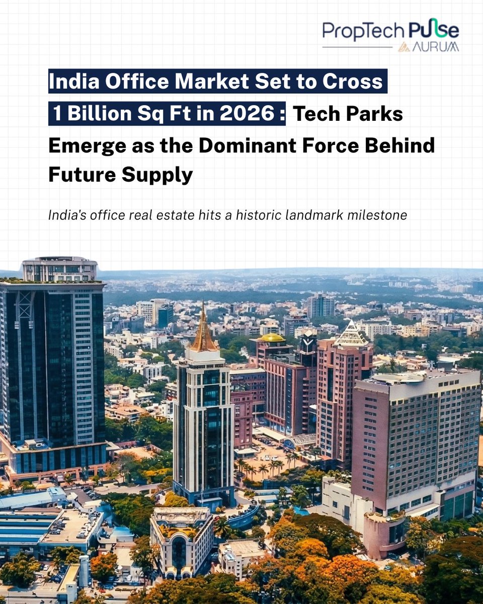 🏢 India's Office Market Is About to Cross 1 Billion Sq Ft - A Historic Milestone

India's commercial real estate story just reached a new chapter - and the numbers are extraordinary.

India's total office stock is set to cross the landmark 1 billion sq ft threshold in 2026,