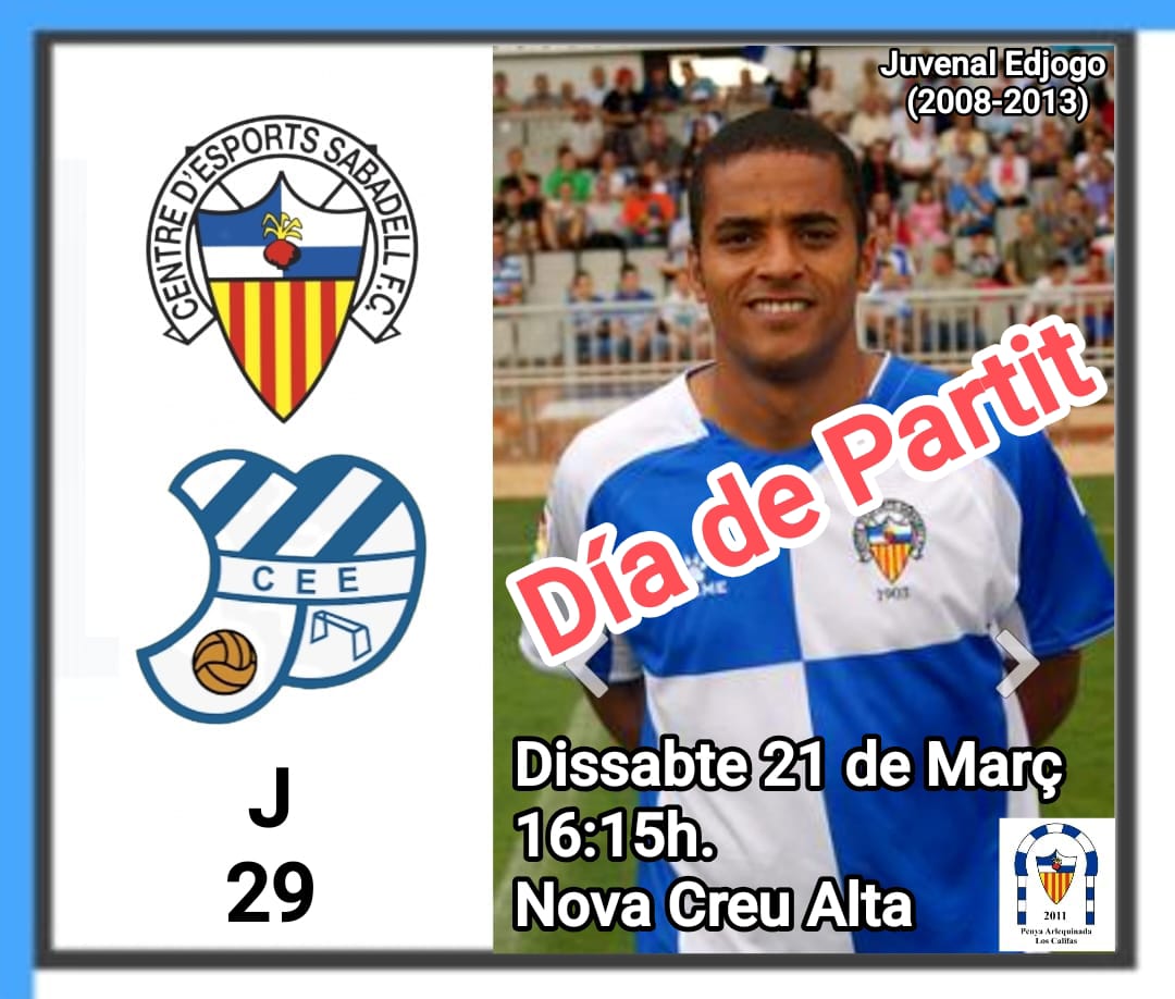 🚨 DÍA DE PARTIDO 🚨 
⚽ <a href="/CESabadell/">CE Sabadell 🧅</a> <a href="/CEEuropa/">Club Esportiu Europa</a>  
🏟️ Nova Creu Alta
🗓️ Sábado 21 de marzo 
🕓 16:15h
📻 <a href="/RadioSabadell/">RàdioSabadell</a>
📺 <a href="/esport3/">Esport3</a>, <a href="/LaLigaPlus/">LALIGA+</a>  Canal Lineal
#SabadellEuropa #AMQM #SiempreFiel #PenyaLosCalifas