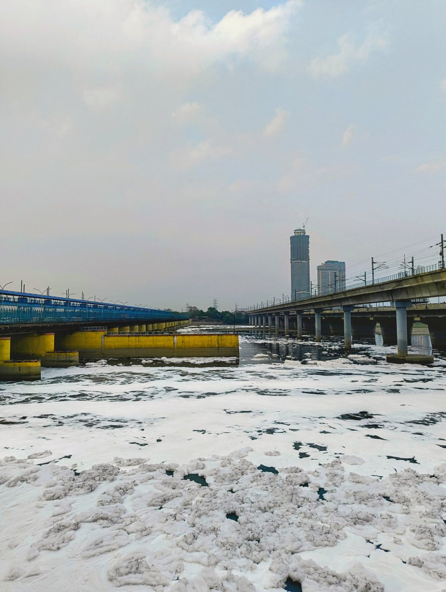 HariGovindJ2's tweet photo. What’s really happening to the Yamuna? 
•
The holy river is choking and stands as a stark reminder of Delhi's worsening pollution crisis and it's only getting worse. 
#Delhi #Yamuna #DelhiPollution #EnvironmentalCrisis https://t.co/slIFK002Zl