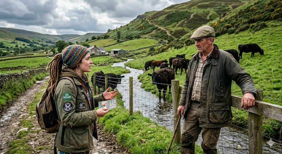 ImtiazMadmood's tweet photo. Activist: "The water usage for beef is obscene. Thousands of litres per kilogram."
Farmer: "That's rainfall."
Activist: "What?"
Farmer: "The figure includes all the rain that falls on the pasture. The cows drink from the stream. The rain falls whether there's a cow here or not."
Activist: "It's still water consumption."
Farmer: "Should I stop the rain falling on my field?"
Activist: "Grow crops instead. More efficient."
Farmer: "This is a 35-degree slope in the Welsh hills. Show me the crop."
Activist: "Technology..."
Farmer: "To make tractors climb mountains?"
Activist: "There must be a solution."
Farmer: "There is. It's called a cow."
Activist: [checks phone]

- @SamaHoole