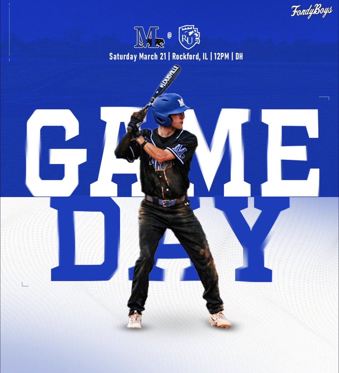 Marian_Baseball's tweet photo. 🔹 NACC Opener on the Road 🔹

#FightBlueFight #FondyBoys #d3b 

🆚 - Rockford
📍 - Rockford, Ill. | RU Baseball Field
⏰ - 12:00 PM  
📊 - https://t.co/XMa3npZCV4 https://t.co/N1vZ9ezcts