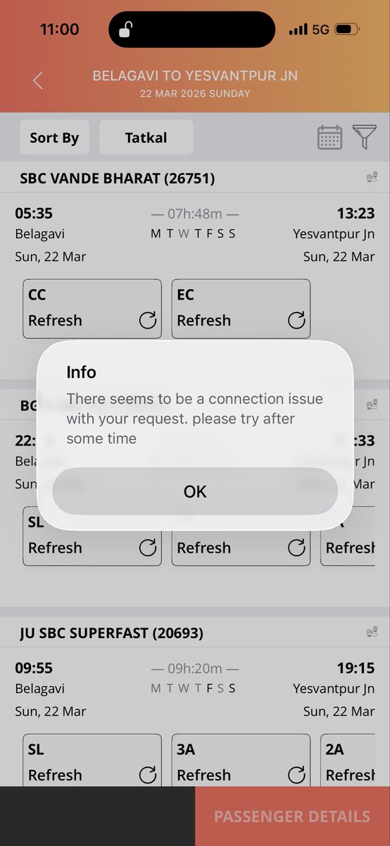 PRASHANT878882's tweet photo. @RailMinIndia @AshwiniVaishnaw @IRCTCofficial @RailwaySeva This seems to be a scam , can’t book Tatkal with app no matter how best the Internet connection is , this will throw you errors and doesn’t allow you to book. Pls revert what could the possible solution https://t.co/9PTn3f0StD