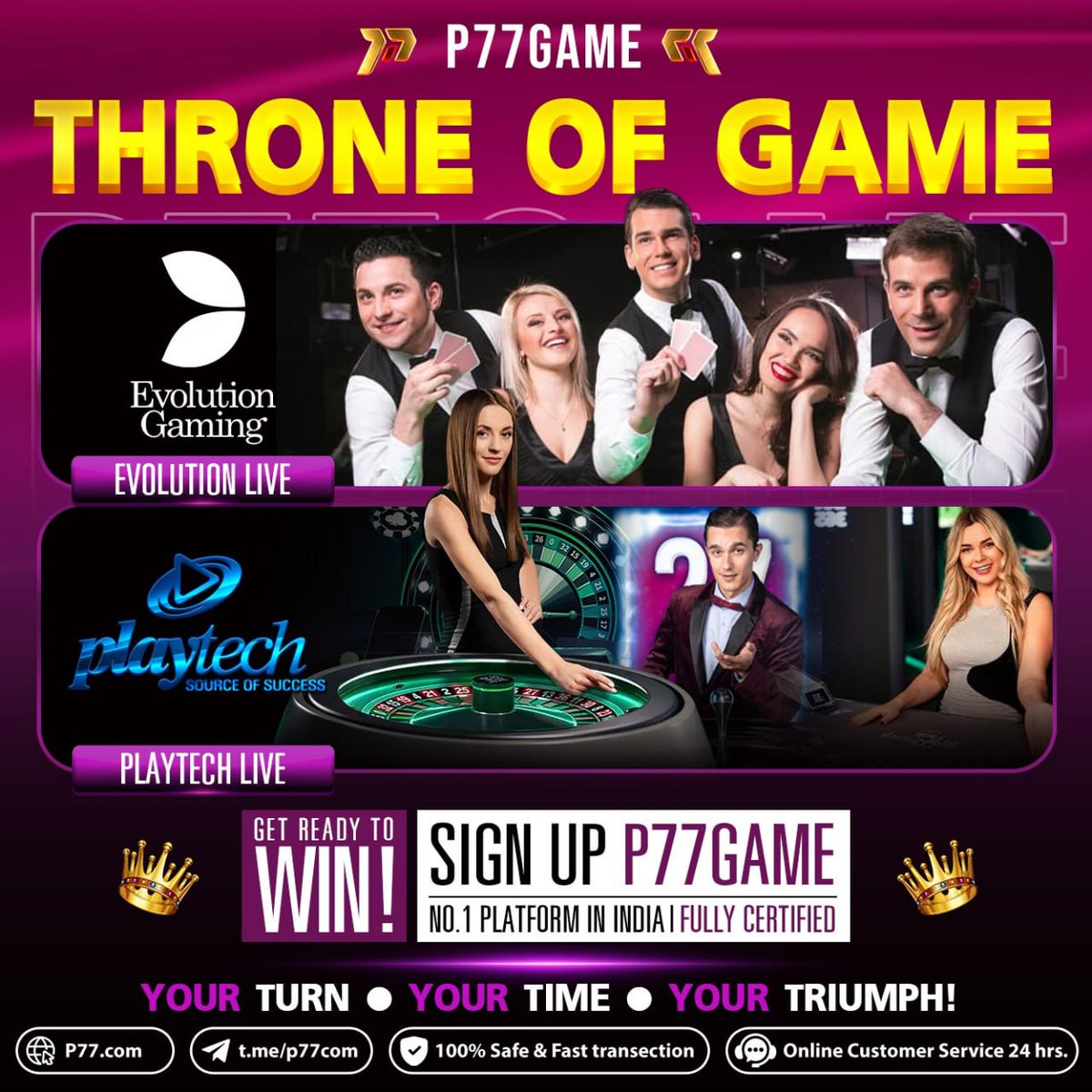 P77Game's tweet photo. 👑 THRONE OF GAME · The Throne Awaits You at P77GAME!

🎥 Evolution Live &amp; Playtech Live are here with a bang!
💃 Live dealers dealing cards · Real-time interaction · Authentic casino immersion
🎲 Roulette · Baccarat · Poker and more — endless excitement! https://t.co/FjEeMRSFnn