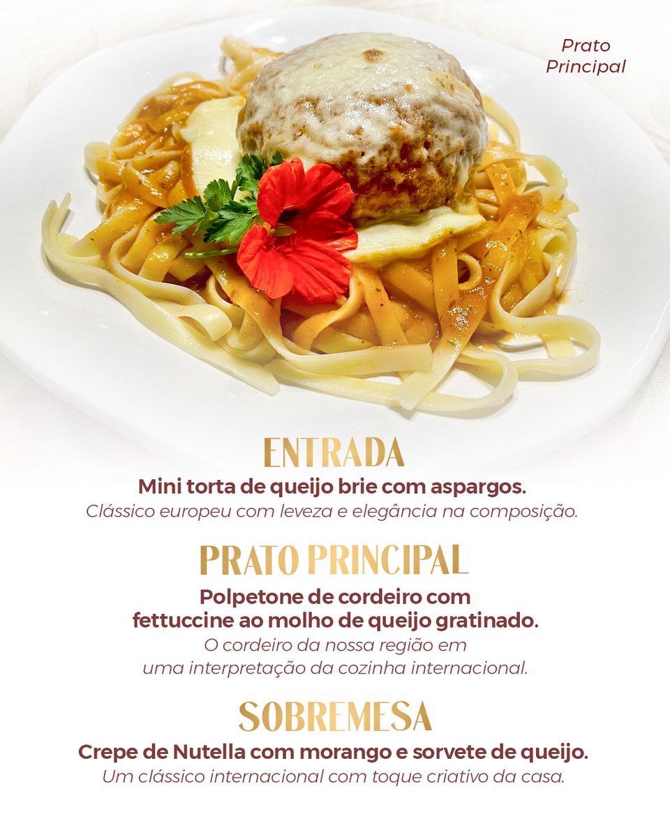 AlpenbierSBS's tweet photo. Nesta semana, a nossa sugestão une a elegância da culinária internacional à valorização dos ingredientes locais, com destaque para o cordeiro da nossa terra.🍽️🍷🥰
#altagastronomia #vinhos #sãobentodosul #turismoemsaobentodosul #SaborAlpenbier #AdegaAlpenbier https://t.co/mnTP2NRoDl