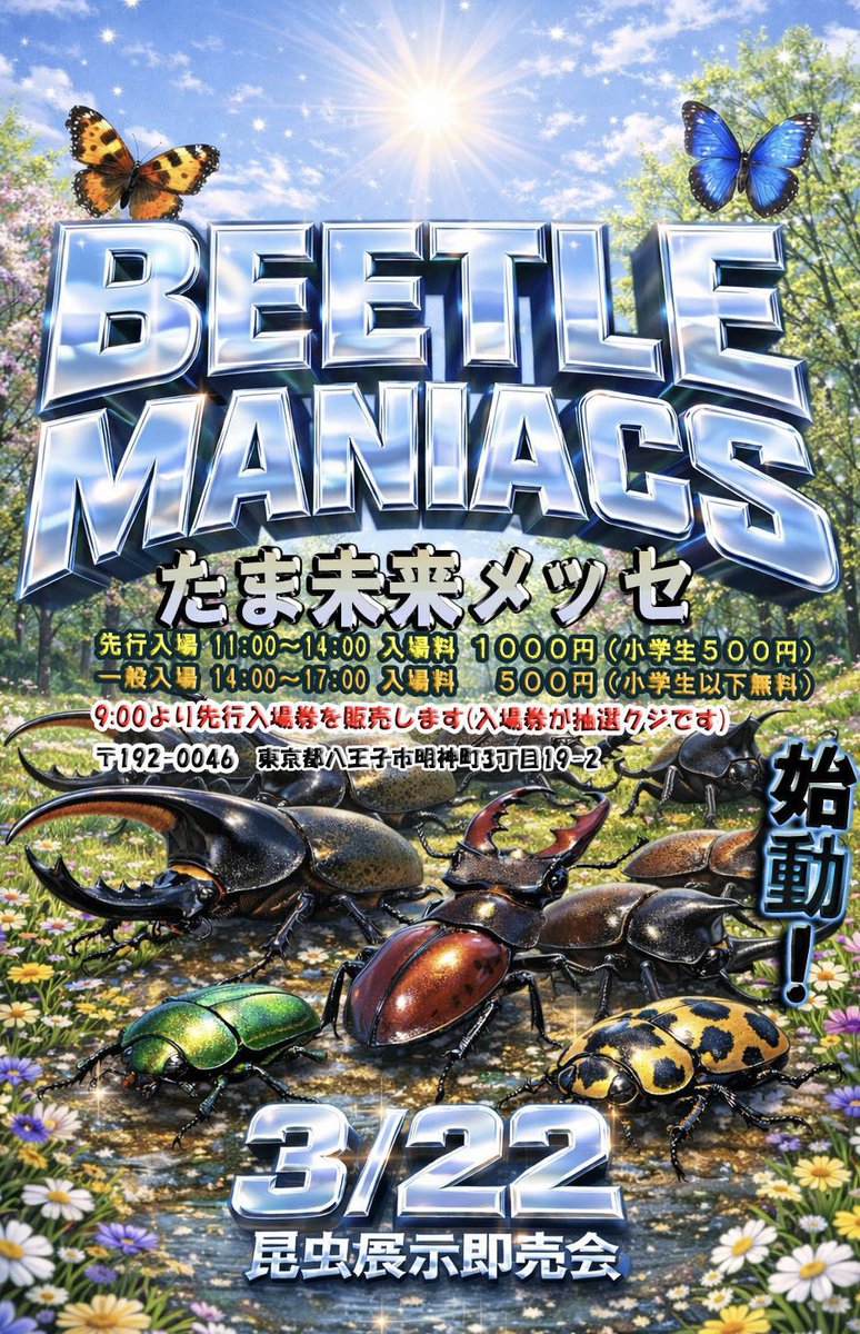 knopets_kpw's tweet photo. 🔥 明日 3月22日（日）はビーマニ！ 🔥

9:00〜
先行入場チケット販売！

そしてKPWは…

ビーマニ入場チケット持参で
👉 全品5%OFF！！

さらに
セール価格の生体も対象

👉 つまり
値下げ＋さらに5%OFF

正直かなり安いです。

特価品もご用意して
お待ちしております！

ビーマニ帰りはKPWへ。

◎KPW公式オンラインショップ
https://t.co/9uPg5ZAQW6

◎KPW楽天市場
https://t.co/HHZZ4lVGOh

#クワガタ #カブトムシ #KPW #昆虫ショップ
#昆虫 #標本 #奇蟲 #エキゾチックアニマル
#昆虫ゼリー #発酵マット #菌糸 #飼育ケース
#八王子
#ビーマニ #お出かけ #
