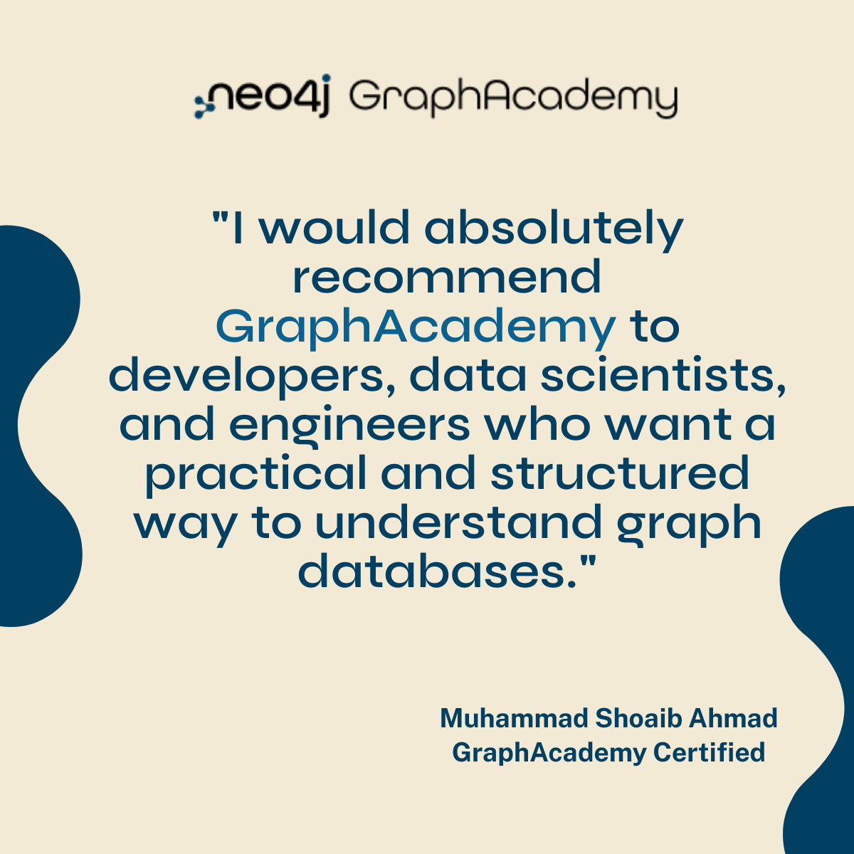 neo4j's tweet photo. Weekend of: #GraphAcademy
Muhammad Shoaib, an AI & Data Science professional, enrolled in #GraphAcademy to go from graph theory fundamentals to applying #Neo4j in real projects: knowledge graphs, recommendation systems, and relationship-aware AI.
If you work with connected data and want a practical, structured path to graph it, GraphAcademy is where you should start.
Start for free: https://t.co/TlRGwd4KlB
#DataScience #AI #KnowledgeGraph