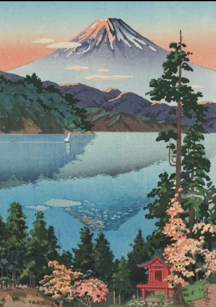 angelicaio81153's tweet image. Japanese masters artists 

Lake Ashi in the Hakone Hills in 
 Early Autumn , 1938 

Tschiya Koitsu Art
#traditional #japanese #painting  #cultural #heritage =
