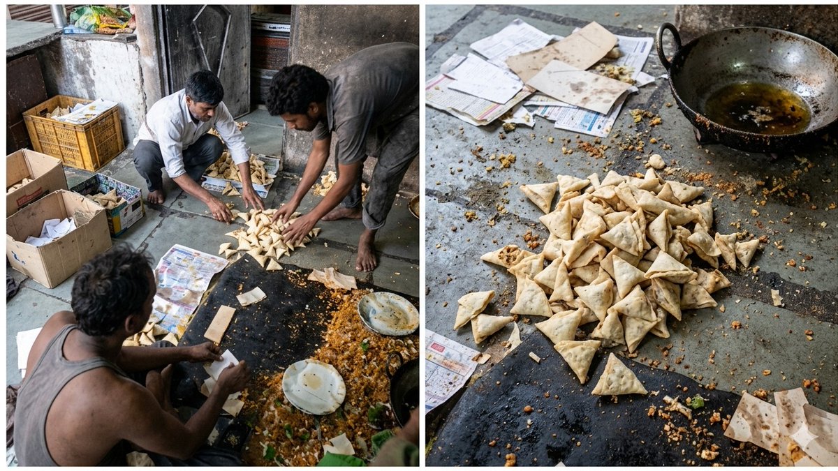 jsuryareddy's tweet image. Preparation of #Samosas under extremely #unhygienic conditions, by using spoiled and substandard ingredients, including stale boiled eggs and repeatedly used cooking oil, thereby endangering public health.

 #Hyderabad #HealthAwareness #HFAST #PublicHealth