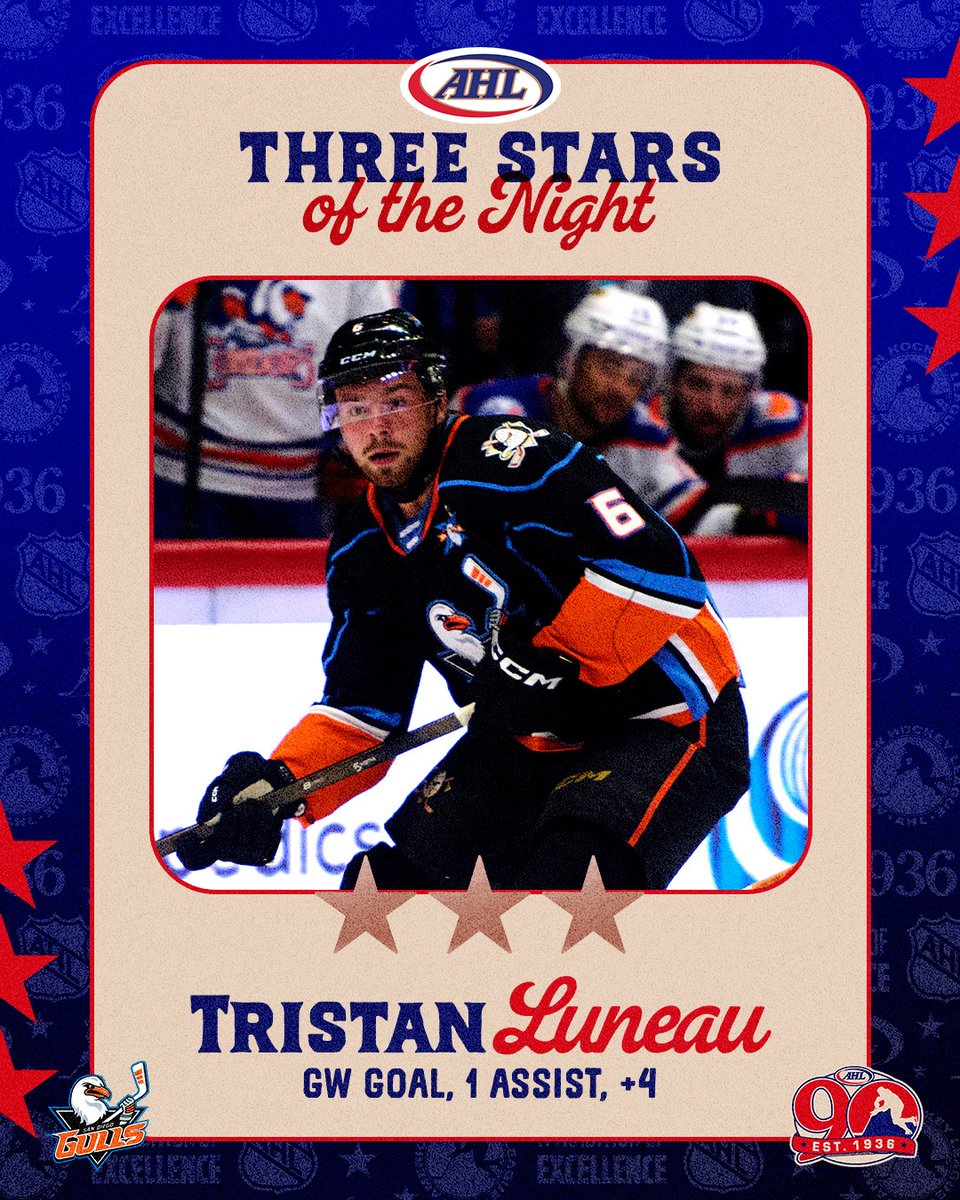 Friday’s AHL Three Stars of the Night ⤵️

⭐️ Joel Blomqvist <a href="/WBSPenguins/">Wilkes-Barre/Scranton Penguins</a> 
⭐️⭐️ Kaapo Kähkönen <a href="/RocketLaval/">x - Rocket de Laval</a> 
⭐️⭐️⭐️ Tristan Luneau <a href="/SDGullsAHL/">San Diego Gulls</a>
