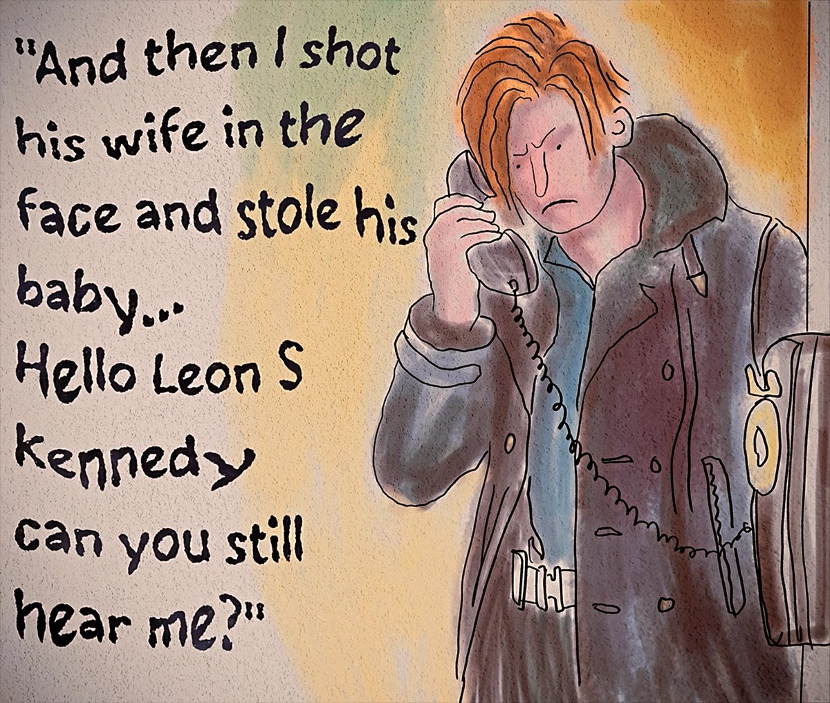 MessyPandas's tweet photo. So Chris is going to jail right? Like JAIL jail. He needs to go to the GAOL (which is British for jail) #residentevilrequiem #residentevil #art https://t.co/g9ROnwZ67D