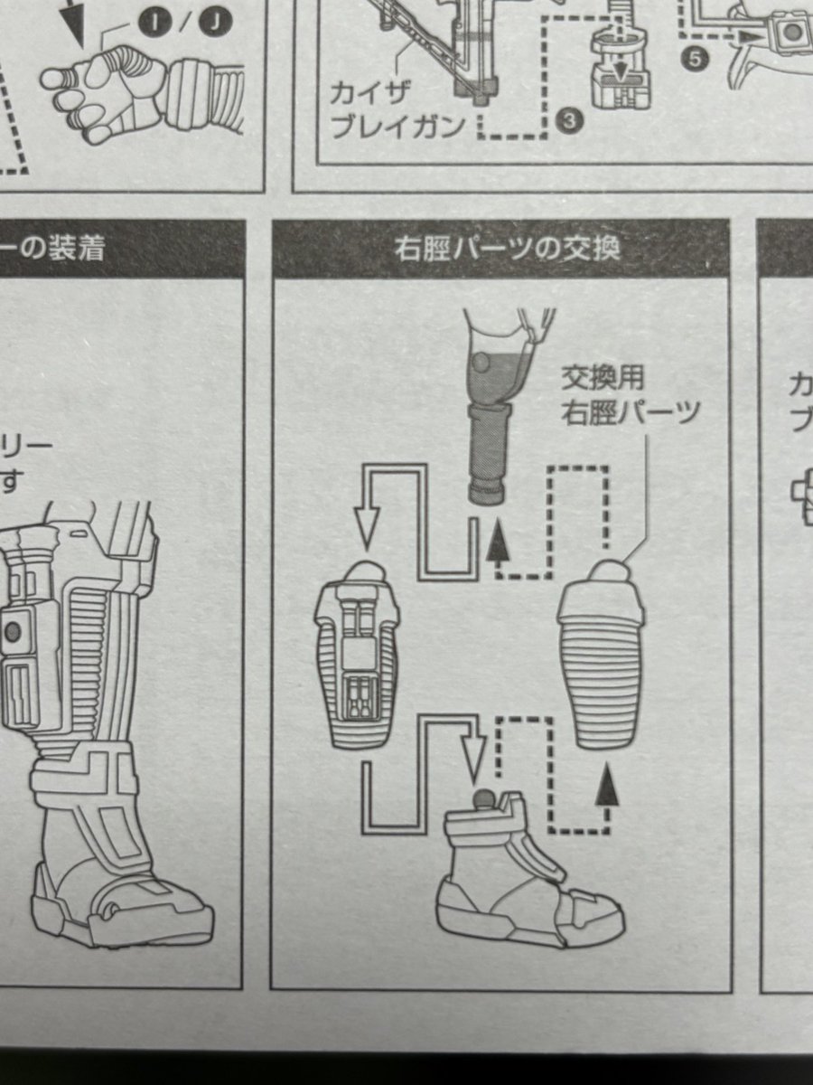 真骨彫カイザは右脛のパーツをポインター接続基部のあるタイプとないタイプに交換出来るのが地味に嬉しい。
少数派だと思うけどボクは左右対称デザインになる基部なしタイプの足が好き。