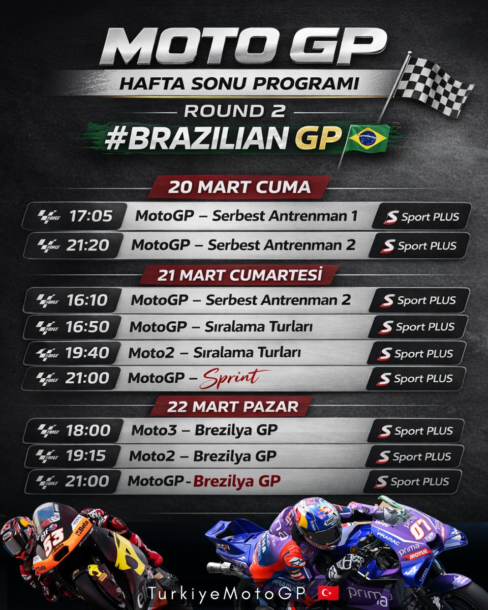 TR7toprak's tweet photo. Hafta Sonu Yarış Programı 🏁🇹🇷
#MotoGP #braziliangp https://t.co/lCV20l4hac