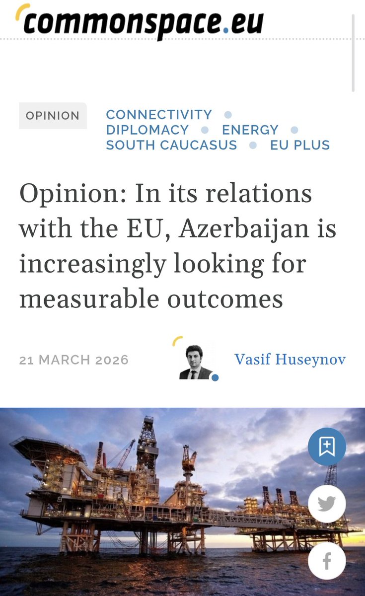 aircenteraz's tweet photo. * Azerbaijan urges the EU to match statements with tangible investments and projects.
* Expanding gas exports, renewables, and the Middle Corridor needs stronger EU financial support.
* Baku seeks concrete EU contributions, not just policy rhetoric, for strategic initiatives.
Head of Department Vasif Huseynov writes in his op-ed for Commonspace.
https://t.co/fPGyQsfFcF