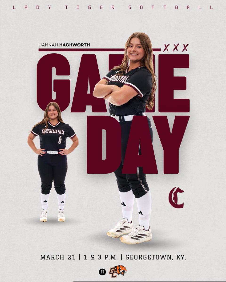 CVilleLTS's tweet photo. GAME DAY | The Lady Tigers are taking on the Georgetown College Tigers in a doubleheader to finish out the three-game series this weekend!

📍Georgetown, Kentucky
🆚 @GC_SoftballTeam
⏰ 1 &amp; 3 p.m. ET
📺 https://t.co/3fGquhAnfn
📊 https://t.co/H7mjcLWMP7
#️⃣ #TigerUp https://t.co/SIpeZq2n1X