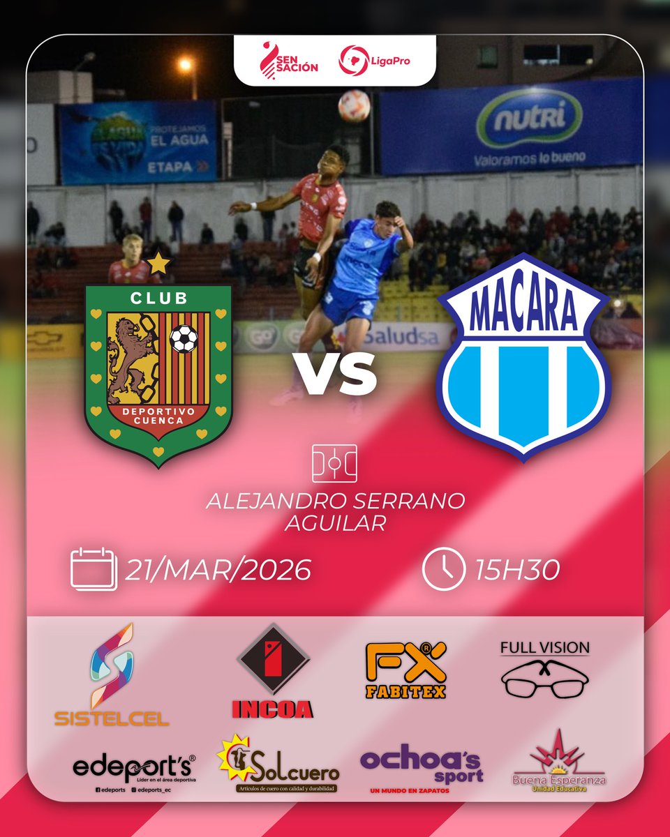 Los morlacos necesitan volver a triunfo en #LigaPro ⚽️🇪🇨 y esta vez tendrán enfrente a los guaytambos ¡vívelo en Sensación 🎙️📻! 

#DCuenca 🔴⚫️ 🆚 #Macara 🔵⚪️

📻106.5FM en Cuenca, Azogues y Biblián
📹FBLive: facebook.com/share/1ZbRZzDV…
🌏radiosensacion.com.ec
