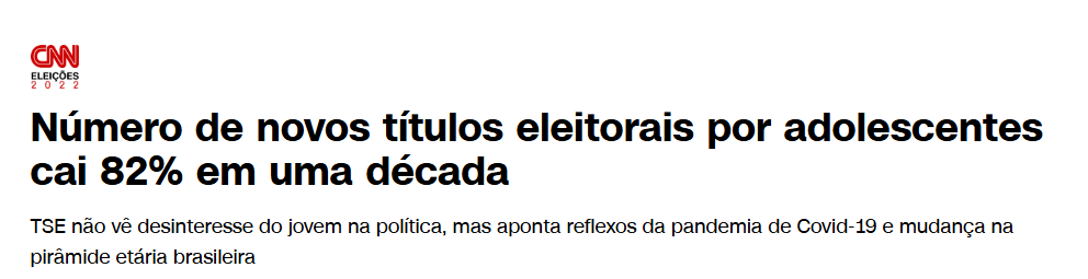 Mathpiresxo's tweet photo. @leaoescolhido @Bakkatsu_ @AetherScore22 "Fala isso pra última eleição".
Foi uma das eleições menos influenciadas por adolescentes, se não A MENOR de todas. https://t.co/rdp7bgFDOi