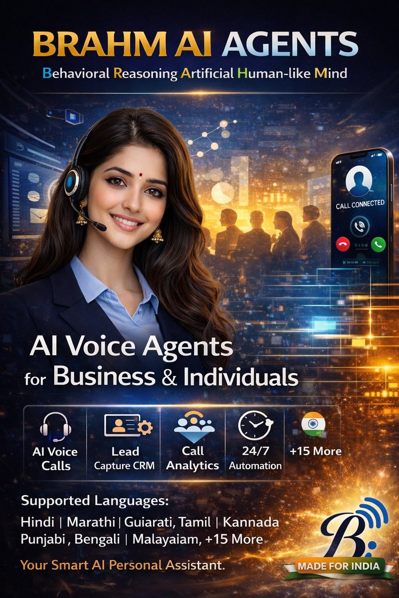 RamcoinGlobal's tweet photo. पहले हमने AI को आवाज़ दी…
अब वो फोन कॉल पर बात करता है। 📞
Introducing BRAHM AI Agents
🧠 समझदार मेमोरी
🗣️ इंसानों जैसी बातचीत
📋 ऑटो लीड कैप्चर
🌍 मल्टीलिंगुअल
यह सिर्फ चैटबॉट नहीं है।
यह असली कॉलिंग AI है। 🇮🇳 
#BrahmAI #AIAgents #VoiceAI https://t.co/nIhTuZsEjj