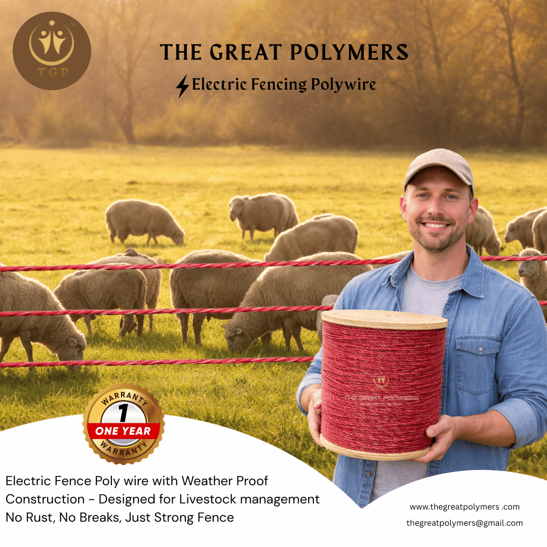 thegreatpolymer's tweet photo. 3 MM Next Level Electric Fence Poly wire - Built to Handle Tough Conditions with Reliable 1 Year - Long life Assurance–THE GREAT POLYMERS/INDIA

Whatsapp Number +91 8160345999
https://t.co/yg56MicRiW

#PolyWire #ElectricFence #LivestockSafety #FarmingIndia #AgriSolutions #FarmLife #DurableProducts #WeatherResistant #NoRust #HighStrength #AgricultureProducts #MadeInIndia #ExportQuality #FarmEquipment #TheGreatPolymers