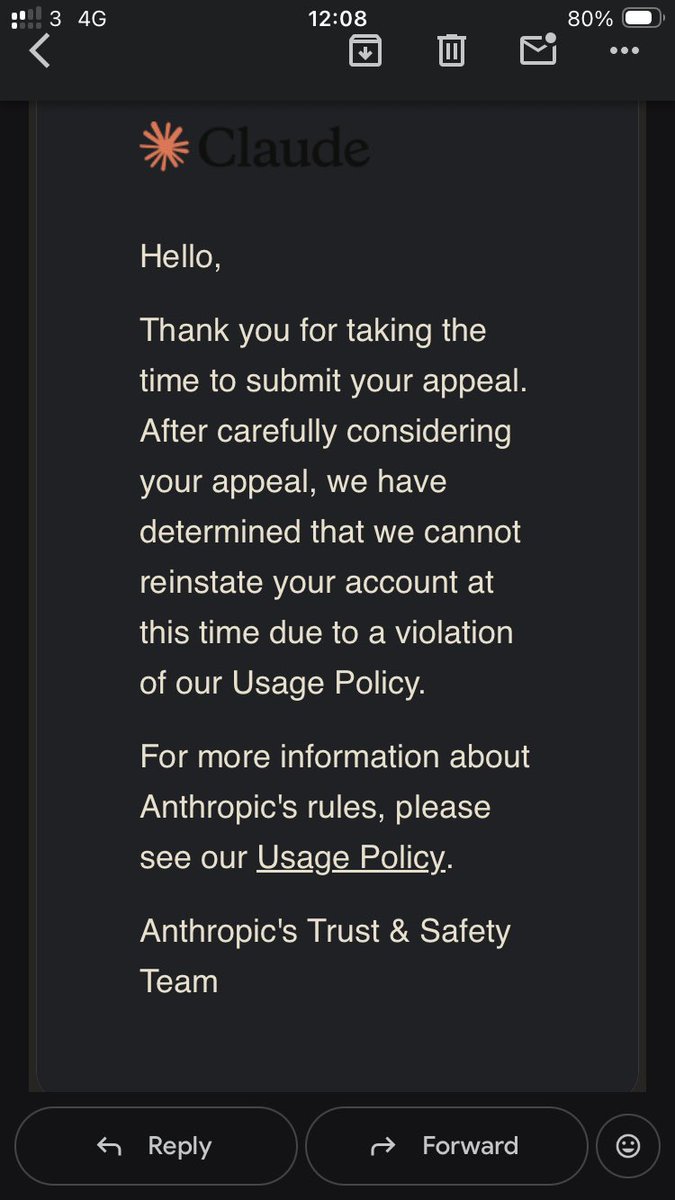 MatrixForgeLabs's tweet photo. I’ve been permanently banned from @AnthropicAI with zero explanation. No warning. No specific violation cited. Just gone. Here’s what that cost me and why it matters. 

Is this how customers are treated by your company @DarioAmodei ? https://t.co/b5IVvq3dyY