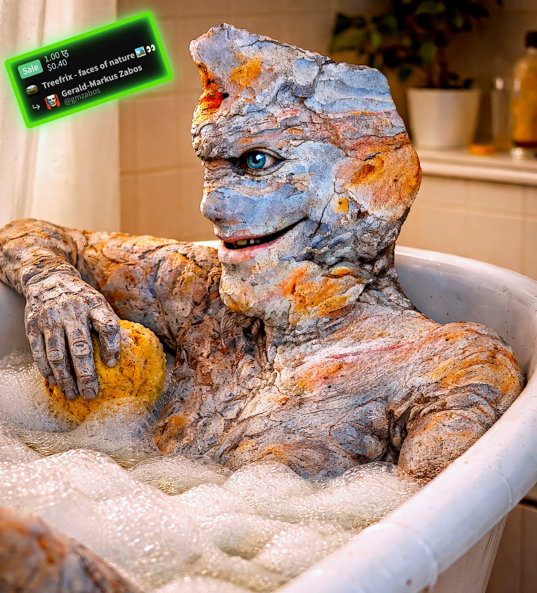 Treefrix's tweet image. GM - GM 💚

Brand 🆕 drop - brand 🆕 sale 

Gerald-Markus Zabos has just adopted our blue eyed bath time lover - Frix #29 🛀☺️
@objktcom 

Many thanks my friend 😍

Inspired by a tree bark #pareidolia ✨🌳

#strange #tezosnfts #dreamer