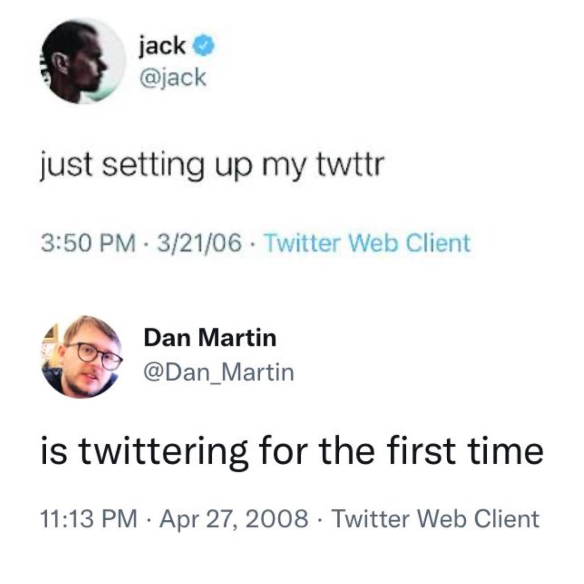 Dan_Martin's tweet photo. Happy 20th birthday Twitter! Today in 2006, @Jack Dorsey sent the first ever tweet. I sent mine two years later.
The site isnโt what it once was but Iโve (mostly) enjoyed the twittering!
#Twitter20 #20yearsofTwitter #Twitter https://t.co/nKhQAZjp4O