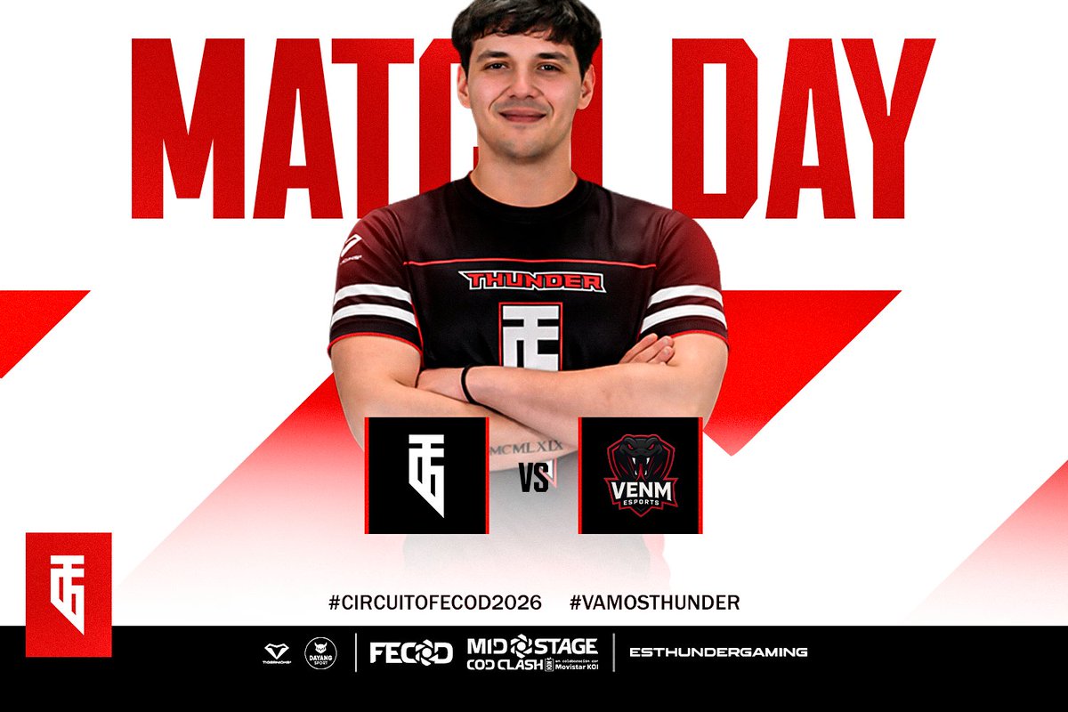 EsThundergaming's tweet photo. 🔥 MATCH DAY 🔥
Segundo partido del Winner Bracket en el #CircuitoFECoD2026 💥
Seguimos avanzando y nos enfrentamos a @VENMESPORT en un duelo clave ⚔️
Cada mapa cuenta, cada jugada importa…
Vamos con todo por ese pase a la siguiente ronda ⚡💪
#VamosThunder #CoDClash https://t.co/reVLZ7yeBG