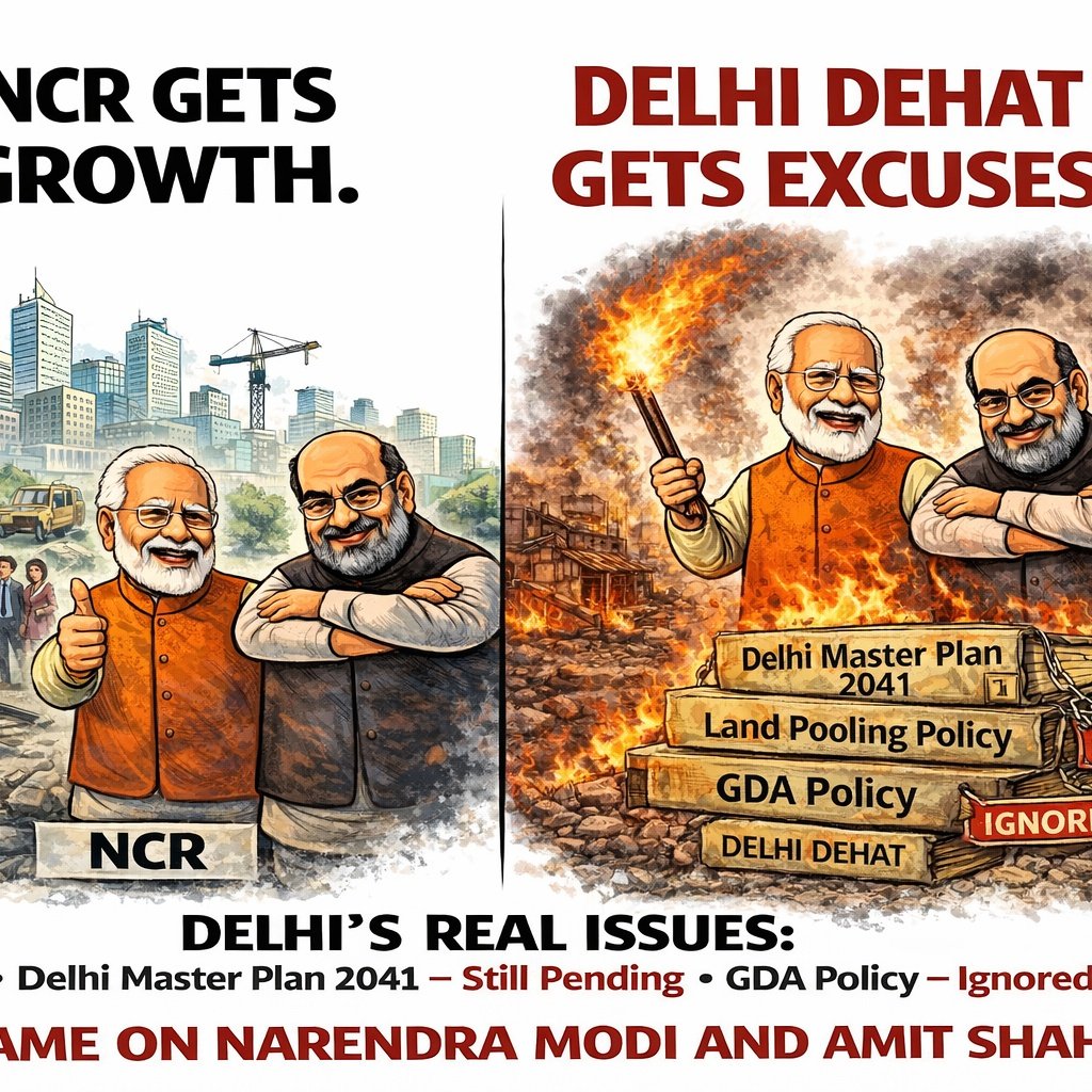 365 दिन, 24×7 सेवा का दावा—
तो सालों से अटके ये क्यों नहीं सुलझे? 🔥
<a href="/gupta_rekha/">Rekha Gupta</a> जी
अगर समस्याओं का समाधान हो रहा है
तो दिल्ली देहात के ये मुद्दे 1 साल से अभी भी क्यों Pending हैं? ⬇️
❌ Delhi Master Plan 2041
❌ Land Pooling Reforms
❌ GDA Policy
❌ Agri. Circle Rate &amp; Mutation