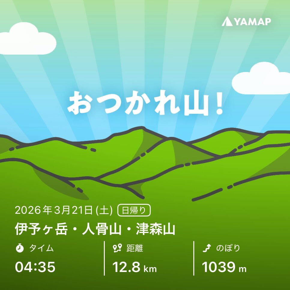 mraksya's tweet photo. 伊予ヶ岳・人骨山・津森山を山歩しました「おつかれ山！」 #YAMAP #無事下山 #山歩しよう https://t.co/qGzCYUFoOR