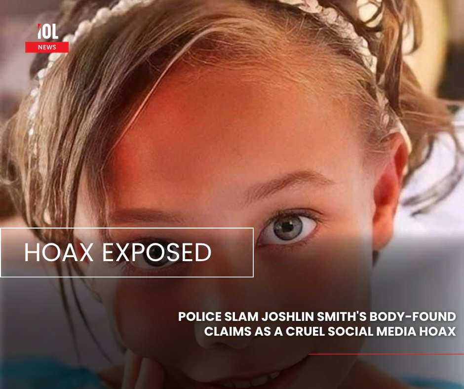 IOL's tweet photo. Authorities have condemned social media posts alleging the discovery of six-year-old Joshlin Smith’s remains in Saldanha as a cruel hoax. Captain FC van Wyk urged the public not to share unverified information, stressing that no remains have been recovered.
#JoshlinSmith #MissingChild #SocialMediaHoax #FalseReports
Read more here: https://t.co/enIDDK34rV