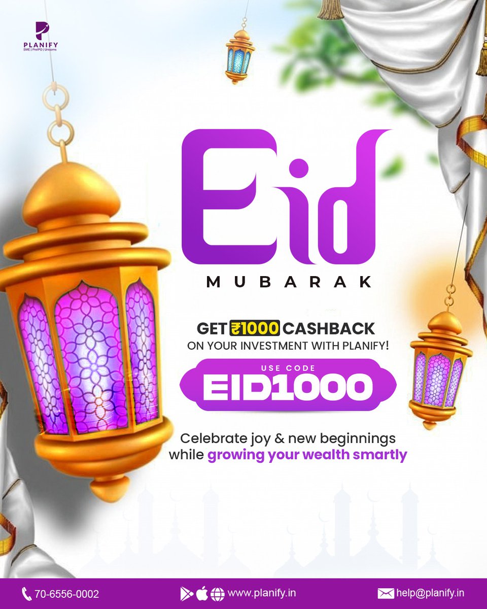PlanifyIndia's tweet image. 𝗖𝗲𝗹𝗲𝗯𝗿𝗮𝘁𝗲 𝗻𝗲𝘄 𝗯𝗲𝗴𝗶𝗻𝗻𝗶𝗻𝗴𝘀 𝘁𝗵𝗶𝘀 𝗘𝗶𝗱 🌙✨

Make your celebrations even more rewarding with smarter investments. 💸

Get ₹1000 cashback and take a step towards growing your wealth today!

𝗨𝘀𝗲 𝗰𝗼𝗱𝗲: 𝗘𝗜𝗗𝟭𝟬𝟬𝟬

#EidMubarak #Planify
