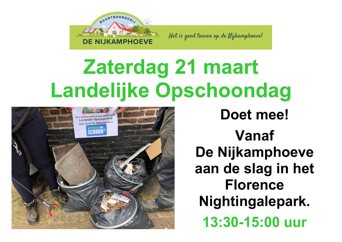 DeNijkamphoeve's tweet photo. BuurtBoerderij De Nijkamphoeve staat niet op de kaart maar doet wel mee. Komt u helpen? https://t.co/XQtORXEqj2 #Opschoondag #NederlandSchoon #LandelijkeOpschoondag https://t.co/zNUmsdlVTn