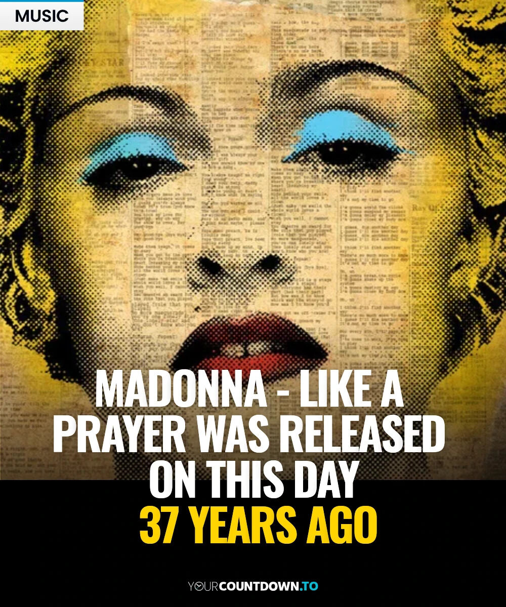 YourCountdownTo's tweet photo. "🎤 Flashback to 1989! Madonna shook the world with Like a Prayer—a bold mix of pop, gospel & controversy. Released on Mar 21, it hit #1 & sparked conversations that still echo today. ✨ #Madonna #LikeAPrayer #PopHistory" https://t.co/X7eftNE226