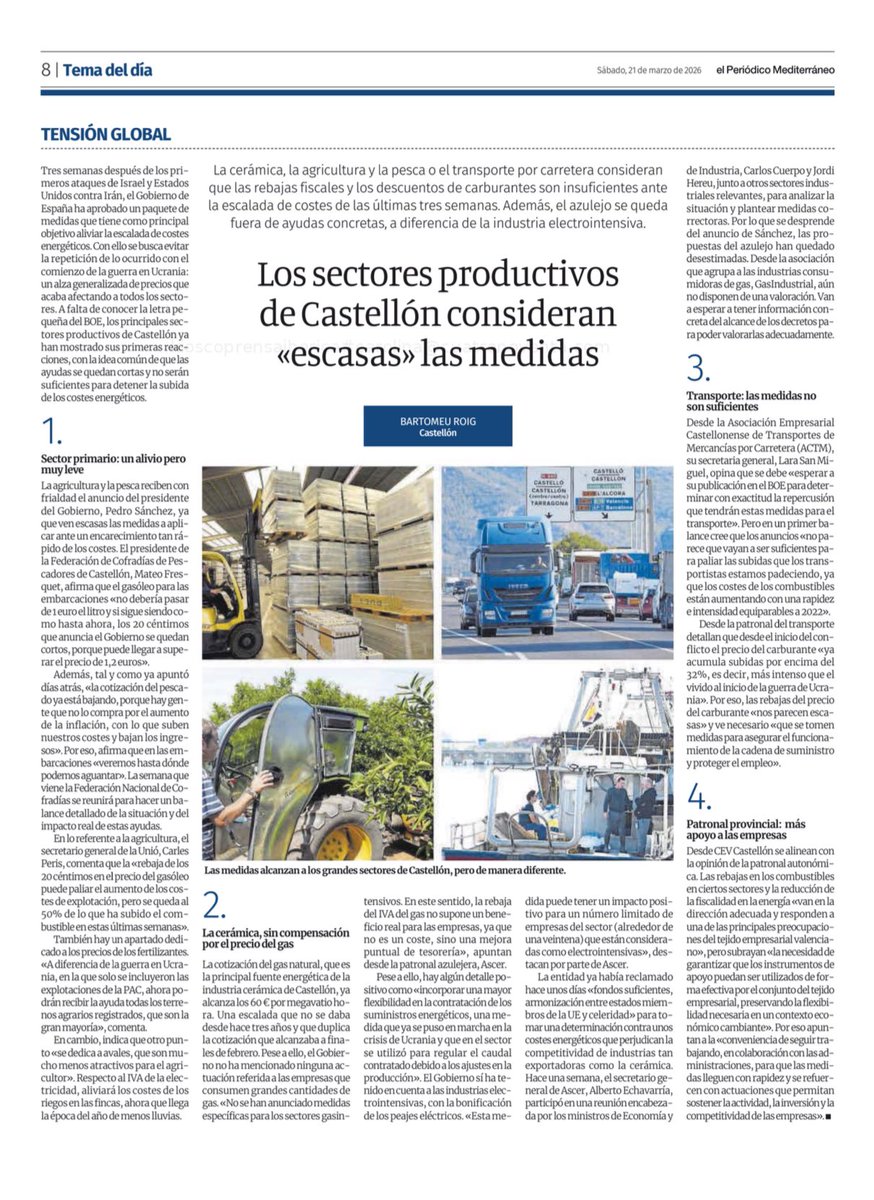 Los sectores productivos de Castellón hablan por sí solos.

Las medidas de Sánchez son insuficientes y tardías.