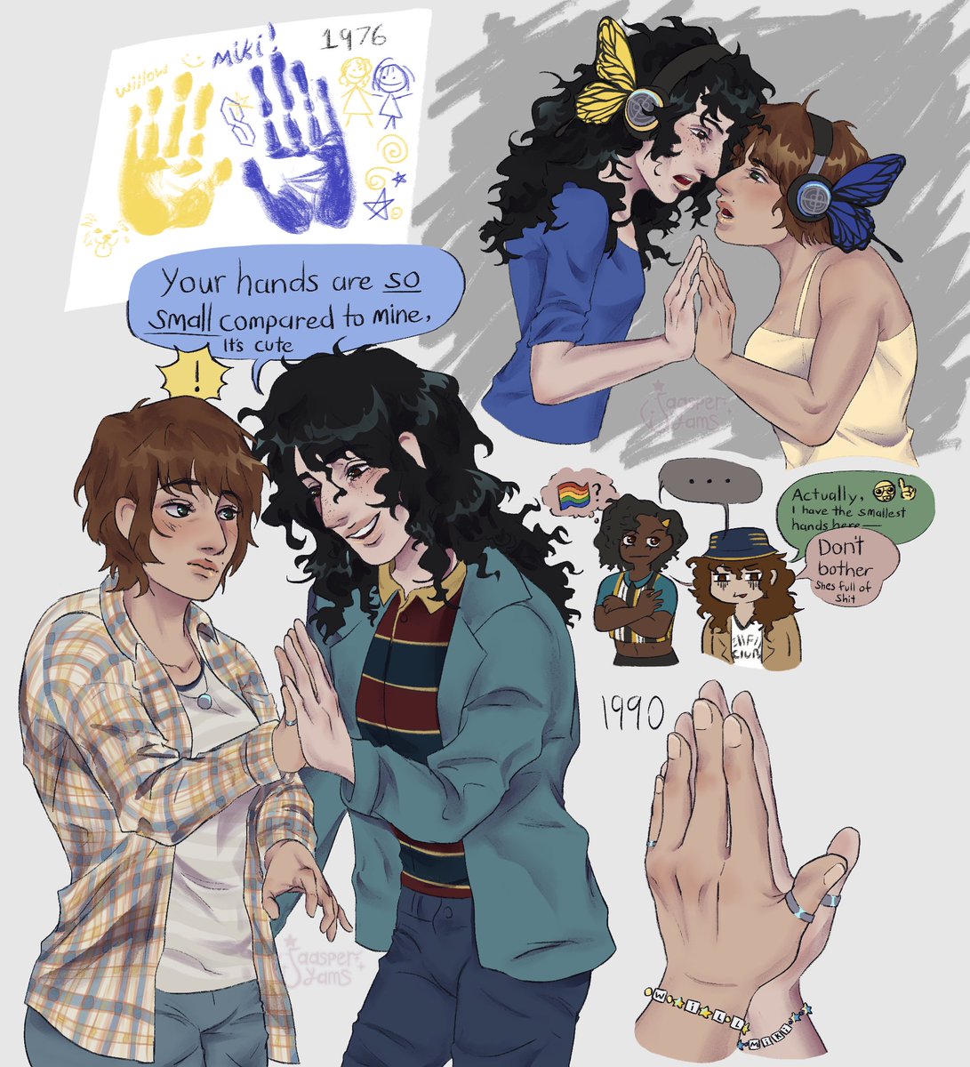 jaasperyams's tweet photo. Michelle wheeler and willow byers comparing hands as a flirting technique I know thats right #lesbyler #byler https://t.co/7un8vuOgOd