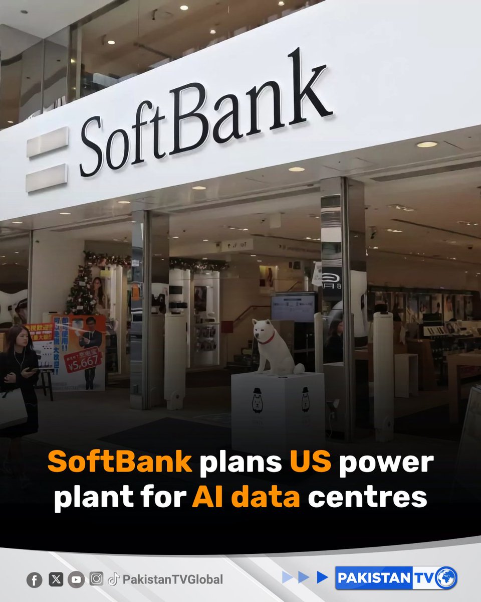 PakTVGlobal's tweet image. Japan’s SoftBank Group announced plans to build a massive gas-fired power plant in Ohio to supply energy for artificial intelligence data centres.

#SoftBank #ArtificialIntelligence #DataCenters #EnergyInfrastructure #OhioNews