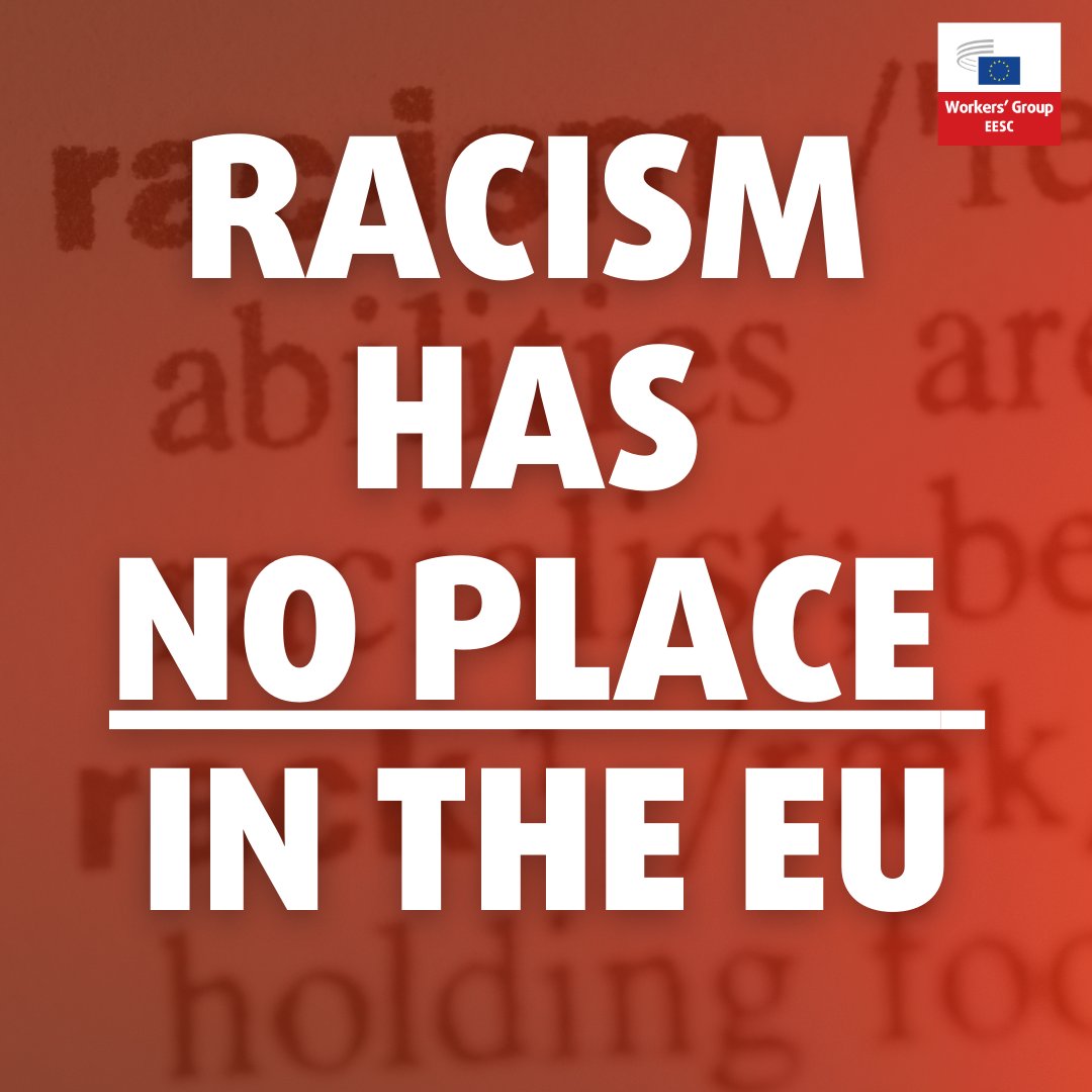 WorkersEESC's tweet photo. Racism has no place in the EU. 

Today and every day, we demand equality and dignity for all. 

#InternationalDayForTheEliminationOfRacialDiscrimination https://t.co/FIaCEfh8m9