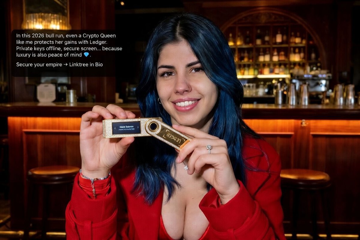 Crypto_Queen131's tweet photo. 💎 Crypto Queen level security meets luxury!Private keys offline, secure screen, and peace of mind on point — even while living my best life. 

Luxury isn’t just the watch or the dress, it’s protecting the empire too.

What’s your favorite way to secure your crypto?
 Drop it below 📷

Secure your empire → Linktree in bio

#CryptoQueen #Ledger #CryptoSecurity #LuxuryCrypto #DigitalWealth #BullRun2026