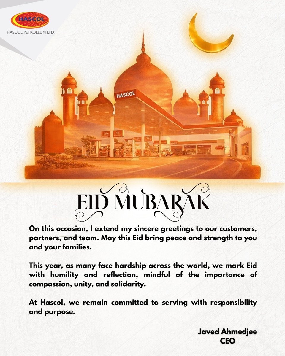 HascolLimited's tweet photo. Eid Mubarak 🌙✨

May this blessed occasion bring peace, unity, and renewed strength to you and your loved ones.

Wishing you and your family a joyful and meaningful Eid. 🤍 https://t.co/7KsbQb80hB