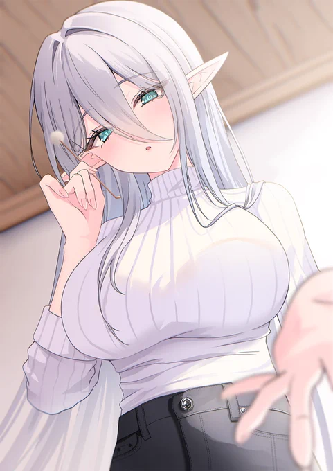 膝枕してくれるエルフさん。